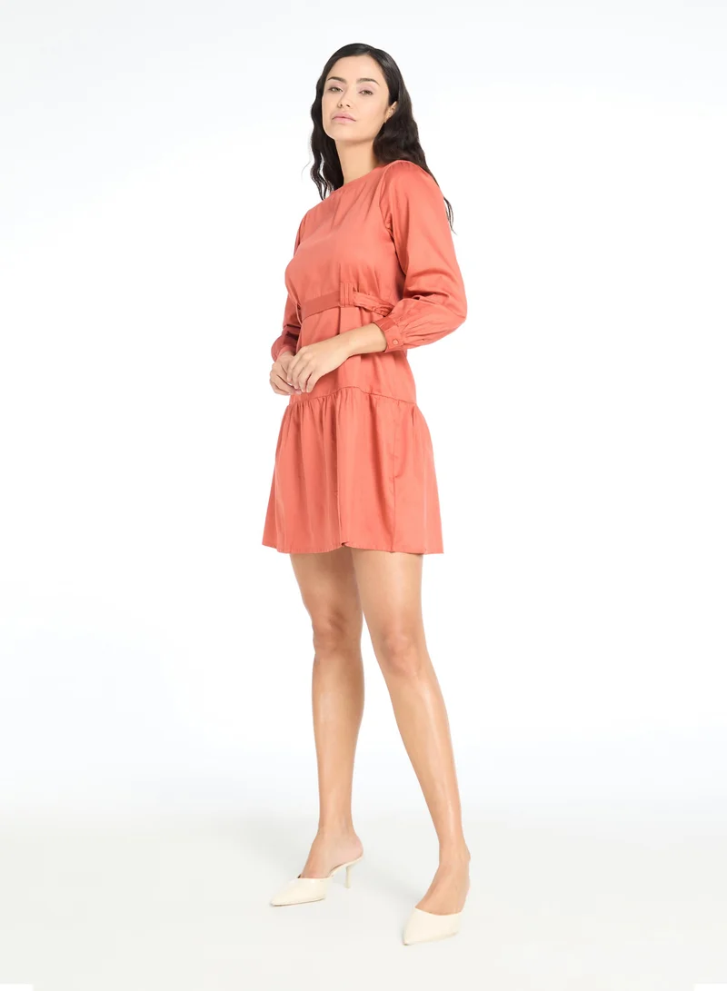 The Label Life Rust Drop Waist Mini Dress
