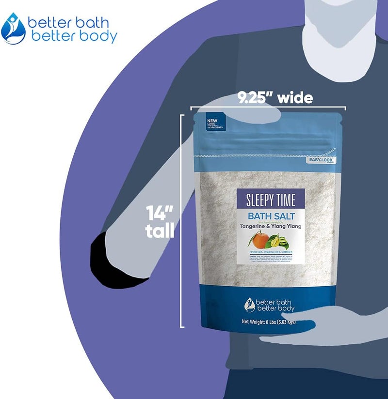 Better Bath Better Body Sleepy Time Bath Salt 128 Ounces 8 Lbs Epsom Salt with Natural Tangerine and Ylang Ylang Essential Oils Plus Vitamin C in BPE Free Bulk Size Pouch with Easy Press Lock Seal Made in USA - Image 4