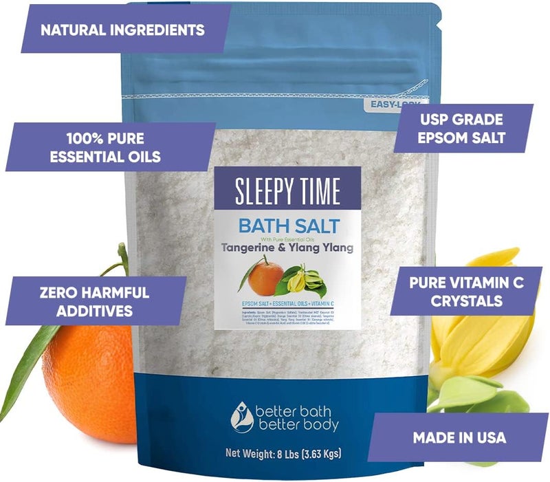 Better Bath Better Body Sleepy Time Bath Salt 128 Ounces 8 Lbs Epsom Salt with Natural Tangerine and Ylang Ylang Essential Oils Plus Vitamin C in BPE Free Bulk Size Pouch with Easy Press Lock Seal Made in USA - Image 2
