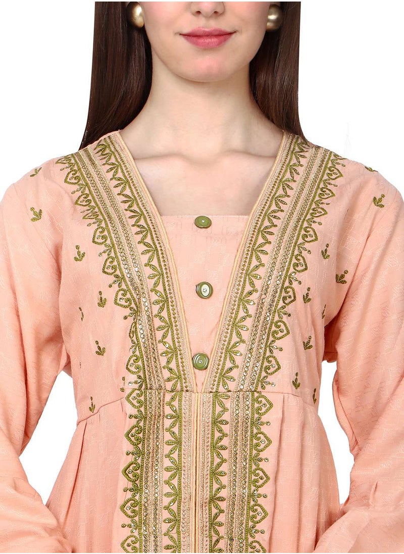 HANA & SARA - UNIQUE THREAD EMBROIDERY LONG VISCOSE ARABIC KAFTAN JALABIYA DRESS - Image 1