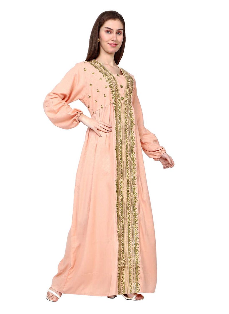 HANA & SARA - UNIQUE THREAD EMBROIDERY LONG VISCOSE ARABIC KAFTAN JALABIYA DRESS - Image 1