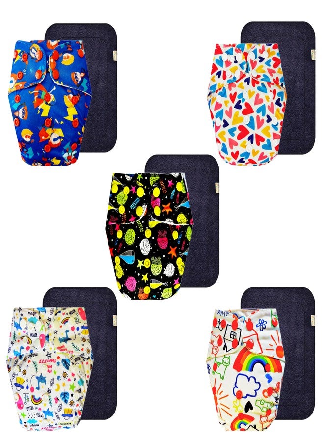 حفاضات قماشية فاخرة من دمبلدو مع حشوة سوداء (عبوة من 5) | ملائمة تمامًا | تسمح بمرور الهواء | سريعة الجفاف | مناسبة للارتداء طوال اليوم | من 3 أشهر إلى 3 سنوات | للجنسين - Image 1