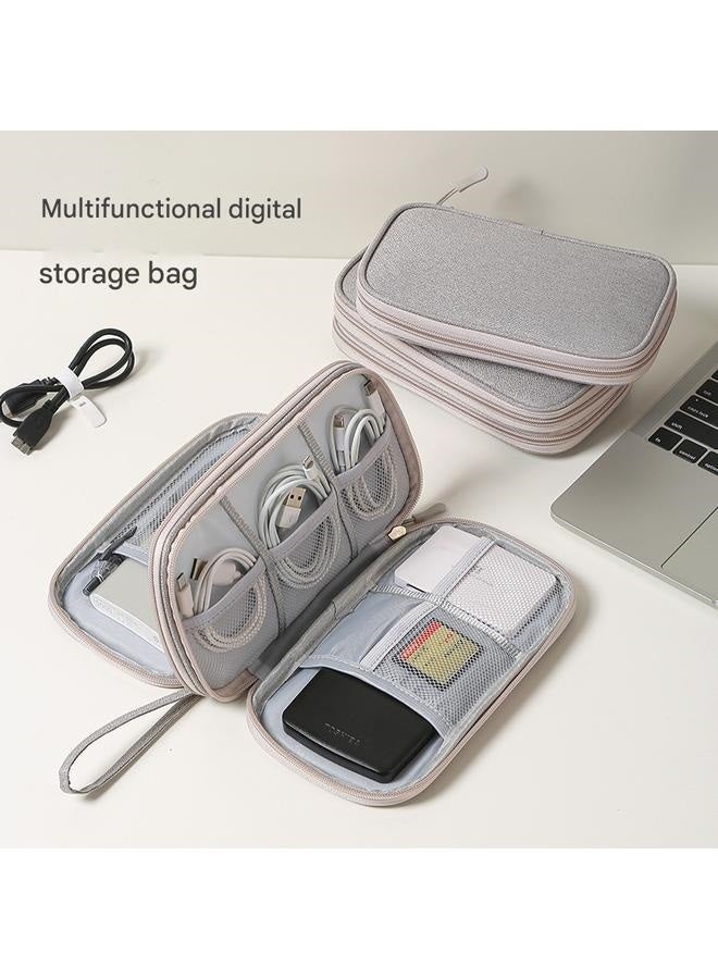 2-In-1 Power Bank And Data Cable Storage Bag Grey Double-layer data cable storage bag gery - Image 3