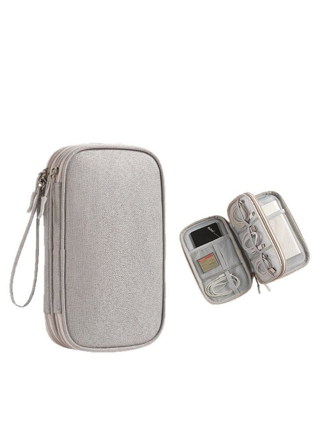 2-In-1 Power Bank And Data Cable Storage Bag Grey Double-layer data cable storage bag gery - Image 1