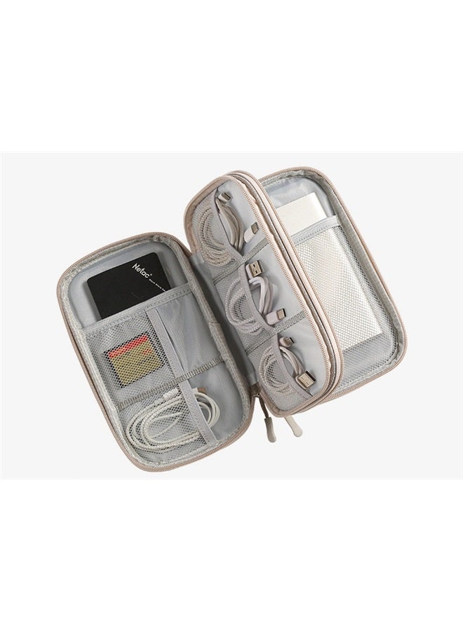 2-In-1 Power Bank And Data Cable Storage Bag Grey Double-layer data cable storage bag gery - Image 2