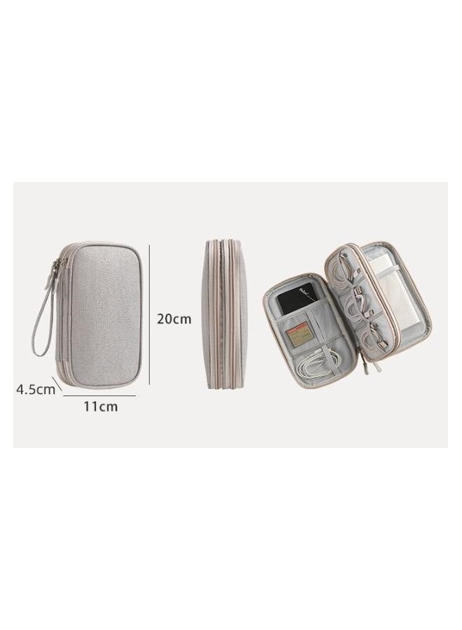 2-In-1 Power Bank And Data Cable Storage Bag Grey Double-layer data cable storage bag gery - Image 4