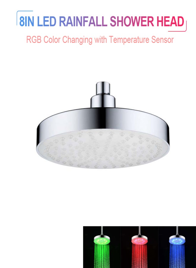 رأس دش مطري LED دائري 8 بوصة، رأس دش متغير الألوان RGB مع مستشعر درجة الحرارة للحمام - Image 1