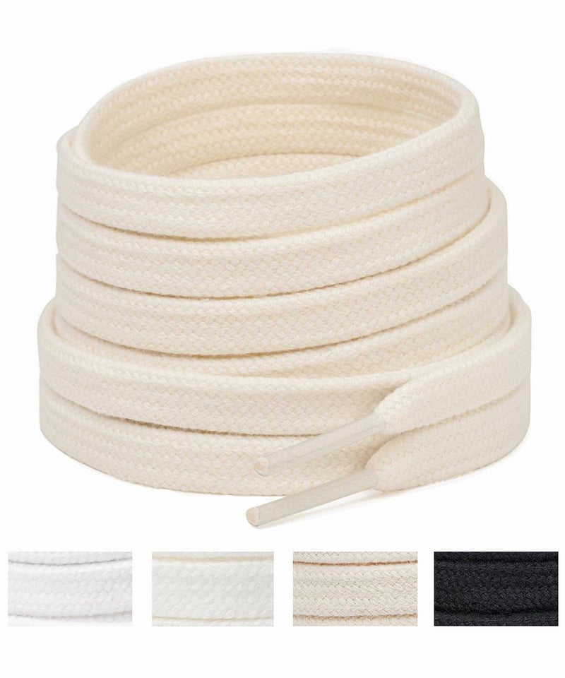 Handshop Wide Flat Athletic Shoelaces 5/16"(2 Pair) - Shoe Laces for Sneakers and Casual Shoes Replacements Beige 35 inch (90cm) - Image 1