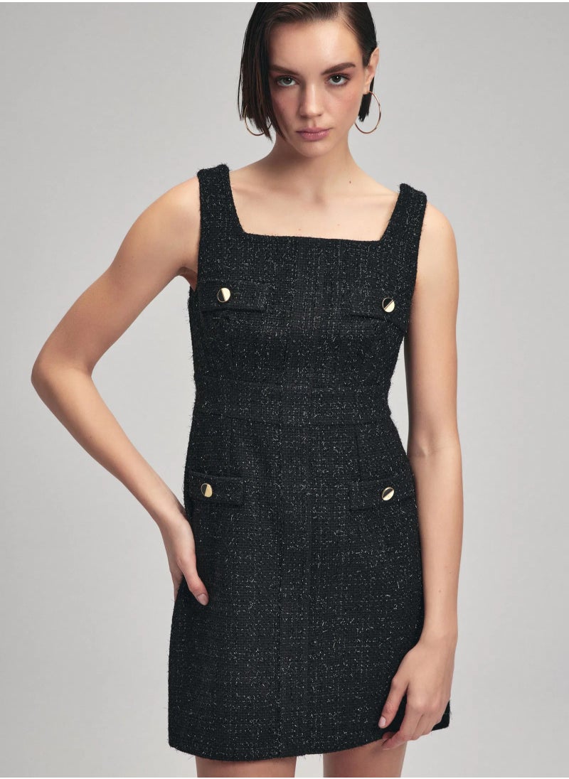 Black Sleeveless Mini Jacquard Dress - Metal Buttoned & Zippered U Collar Business Style - pzsku/Z548176C05C22D5E1084EZ/45/_/1732695069/33db6ccb-5264-4a91-994c-259bb681a6ed