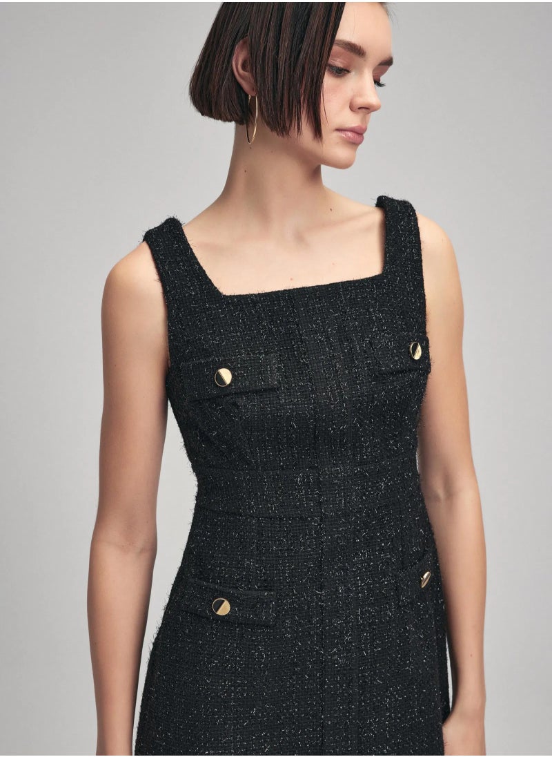 Black Sleeveless Mini Jacquard Dress - Metal Buttoned & Zippered U Collar Business Style - pzsku/Z548176C05C22D5E1084EZ/45/_/1732695090/8bc8378f-854e-44c7-ad4e-5962e80aba45