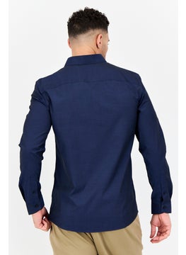 SELECTED Men Regular Fit Solid Long Sleeve Casual Shirt, Navy  - Image 3