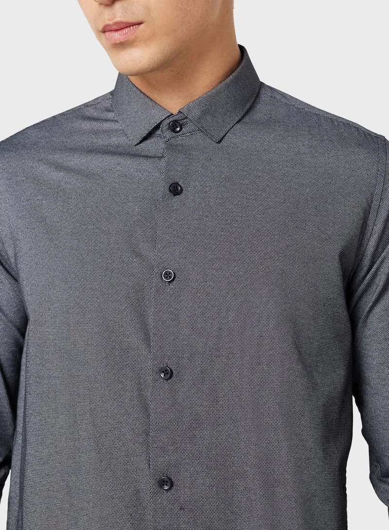 Robert Wood Men Easy Care Charcoal Grey Self Design Smart Sustainable Formal Shirt