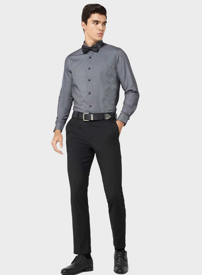Robert Wood Men Easy Care Charcoal Grey Self Design Smart Sustainable Formal Shirt