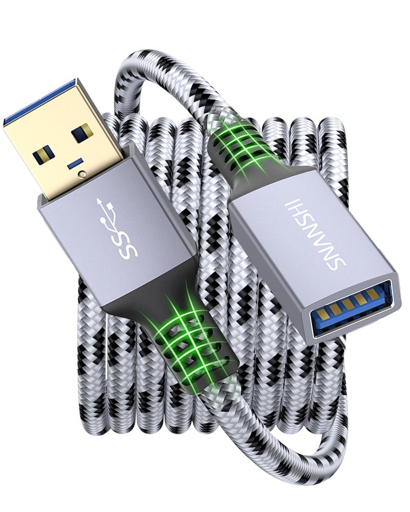 سنانشي كابل تمديد USB بطول 10 أقدام - كابل تمديد USB 3.0 [غلاف ألومنيوم، مضفر من الن��يلون] كابل تمديد USB ثقيل الوزن، ذكر إلى أنثى مع موصلات مطلية بالذهب - Image 1