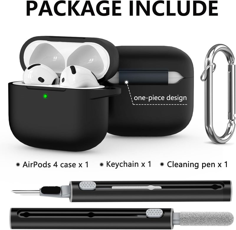 Ljusmicker Soft Silicone Protective Case for AirPods 4th Generation with Cleaner Kit and Keychain - Black - Image 3