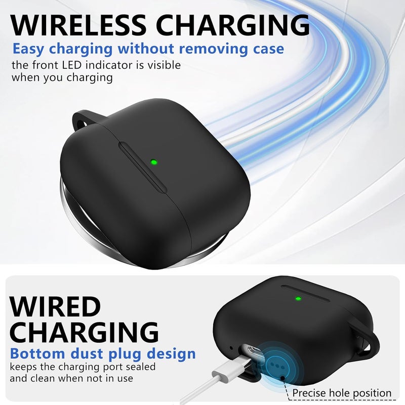 Ljusmicker Soft Silicone Protective Case for AirPods 4th Generation with Cleaner Kit and Keychain - Black - Image 5