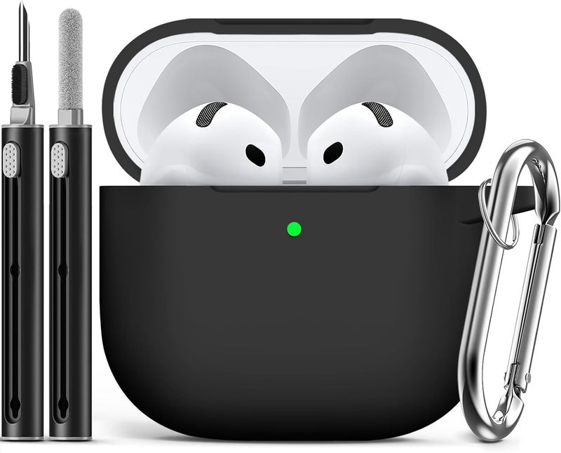 Ljusmicker Soft Silicone Protective Case for AirPods 4th Generation with Cleaner Kit and Keychain - Black - Image 1