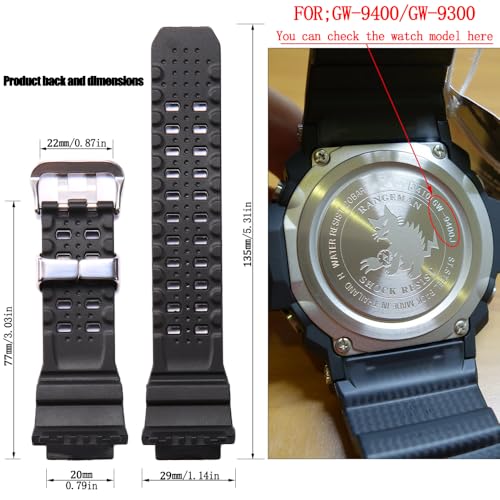 MCXGL Resin Watch Band Strap Compatible with Caiso GW-9400 GW-9400-1 Master Men's Sports Replacement wristband bracelet Black Stainless Steel Buckle and Loop - Image 2
