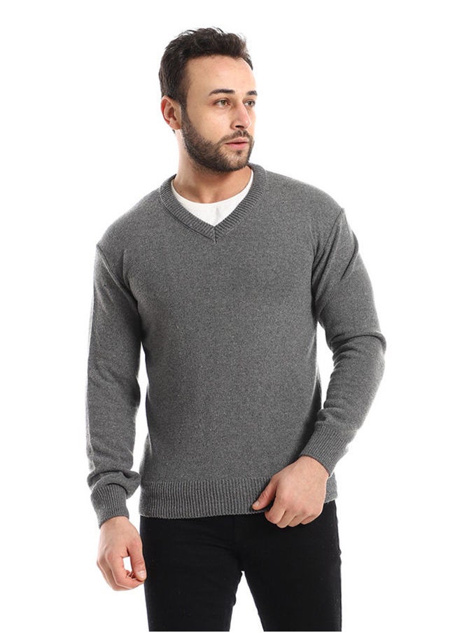 Andora Classic V-Neck Heather Charcoal Pulover  - Image 2