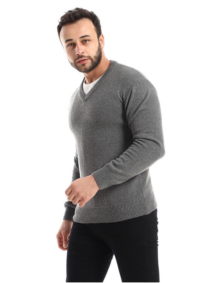 Andora Classic V-Neck Heather Charcoal Pulover  - Image 3