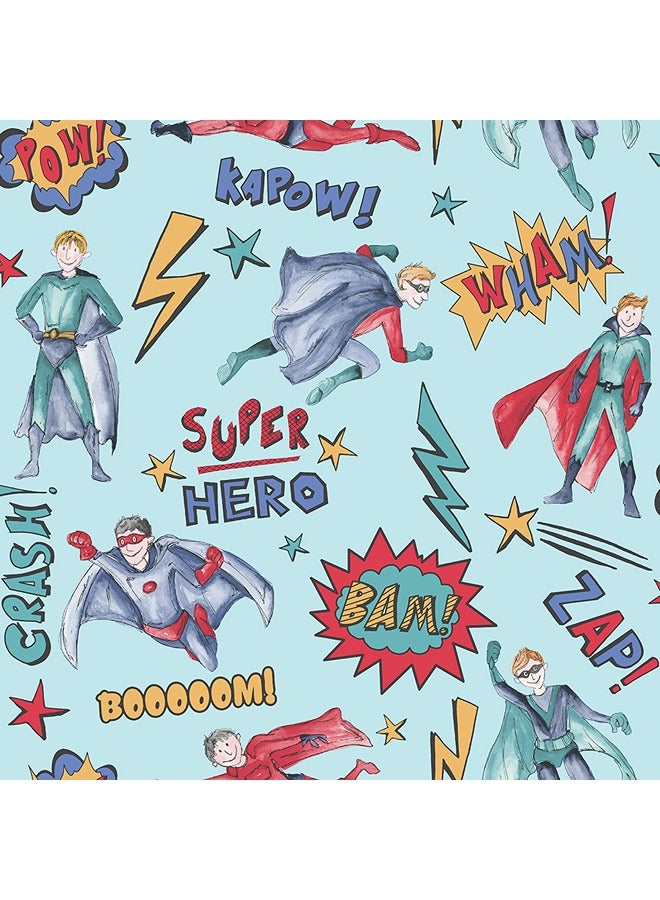 JAMEEL IMAGINE FUN -Superhero Wallpaper - Blue Comic Book Design for Kids Bedroom or Playroom - Action Packed!  - Image 1