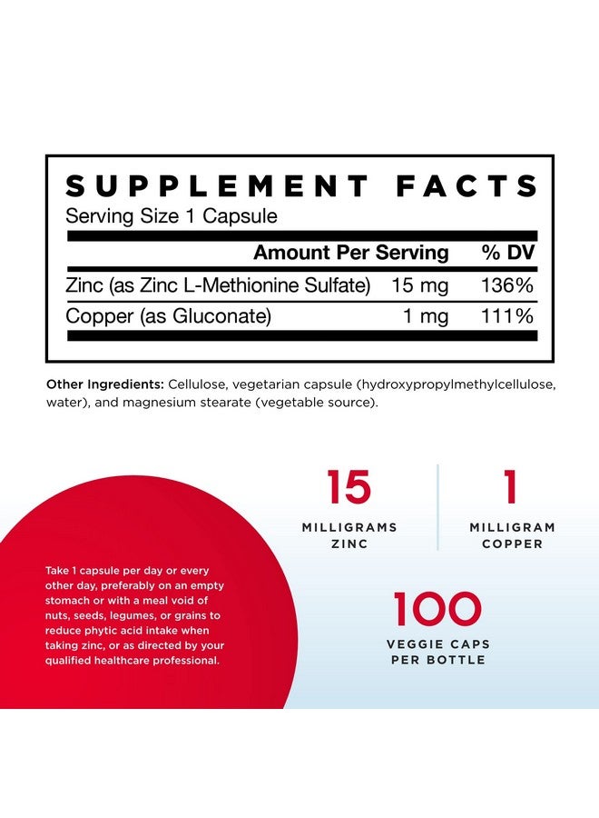 jarrow formulas جاررو فورمولا زنك بالانس 15 ملغ - 100 كبسولة نباتية، عبوة من 2 - دعم المناعة - يحتوي على النحاس - 100 حبة (عبوة من 2) - Image 2