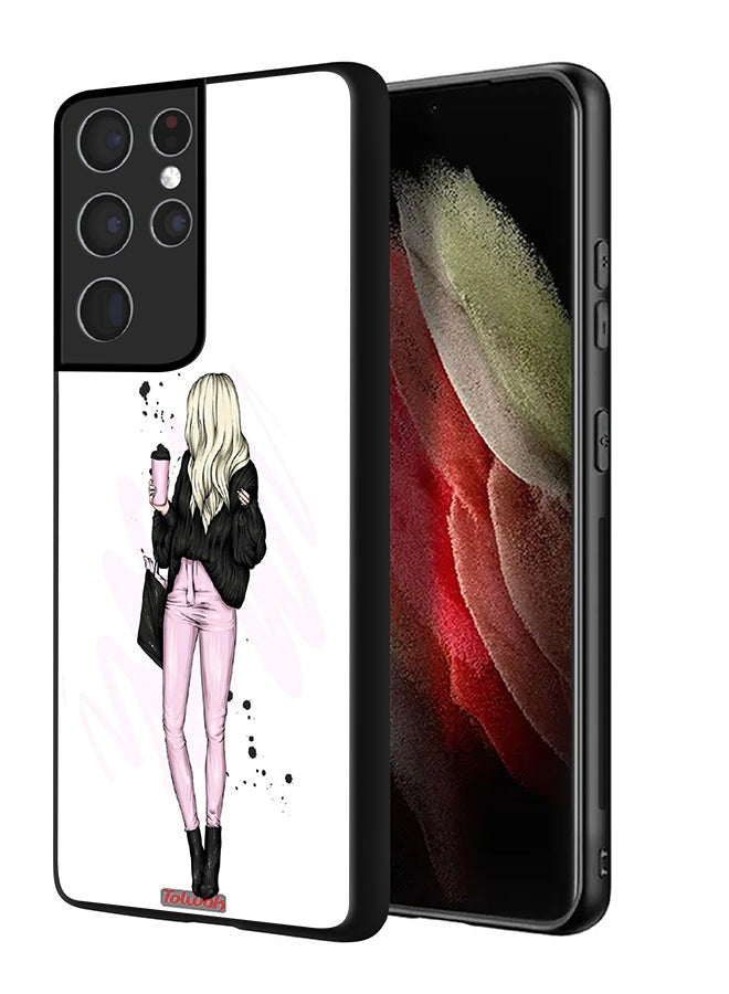 Tolwak Samsung Galaxy S21 Ultra 5G Protective Case Cover Girl Holding Coffee Cup Art - Image 1