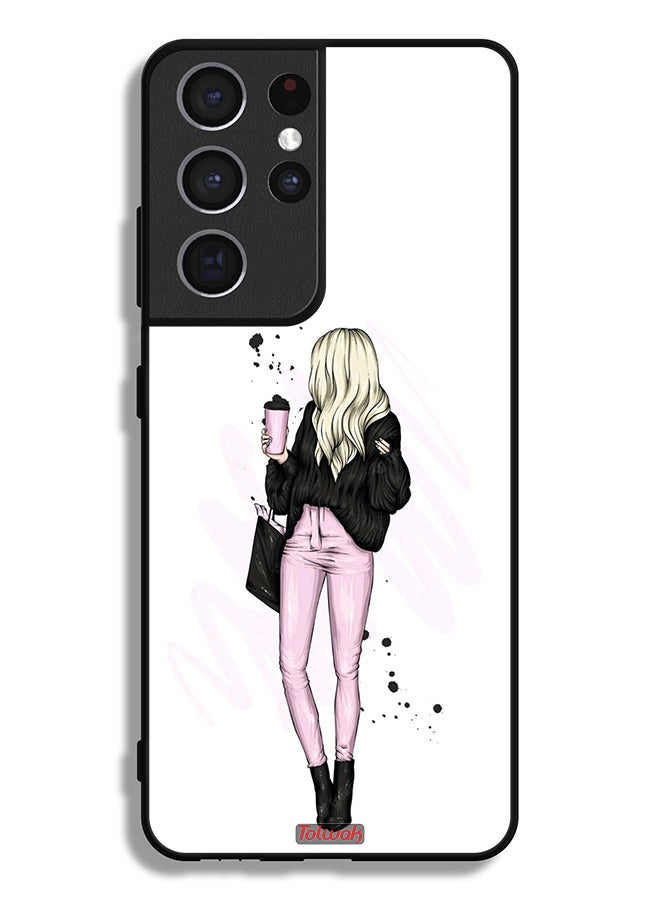 Tolwak Samsung Galaxy S21 Ultra 5G Protective Case Cover Girl Holding Coffee Cup Art - Image 3