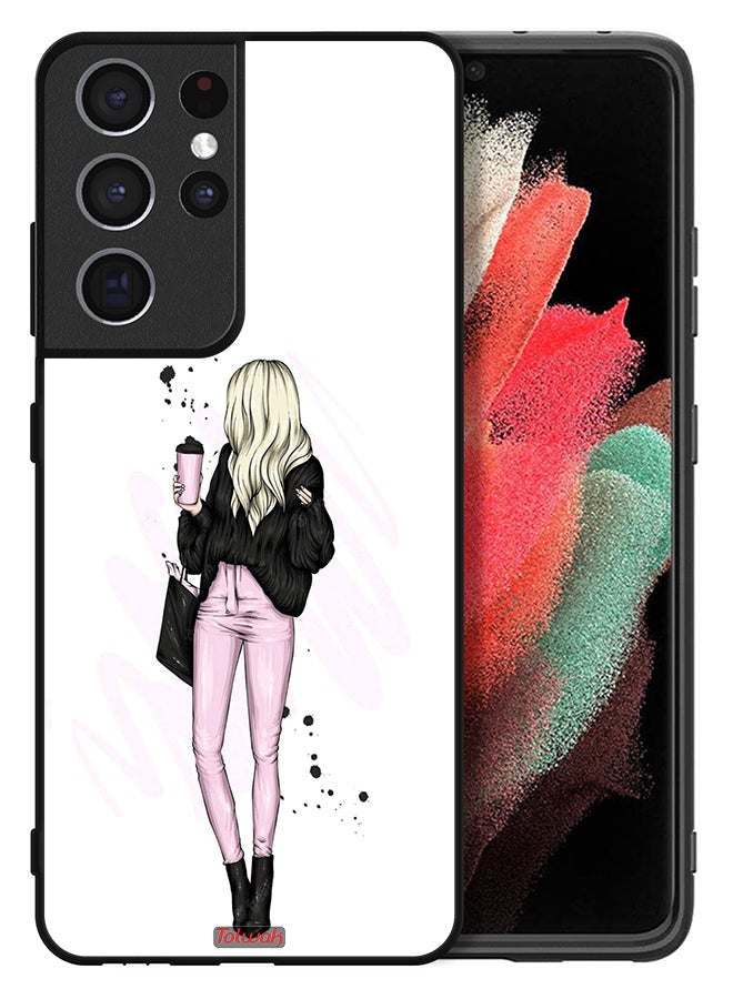 Tolwak Samsung Galaxy S21 Ultra 5G Protective Case Cover Girl Holding Coffee Cup Art - Image 2