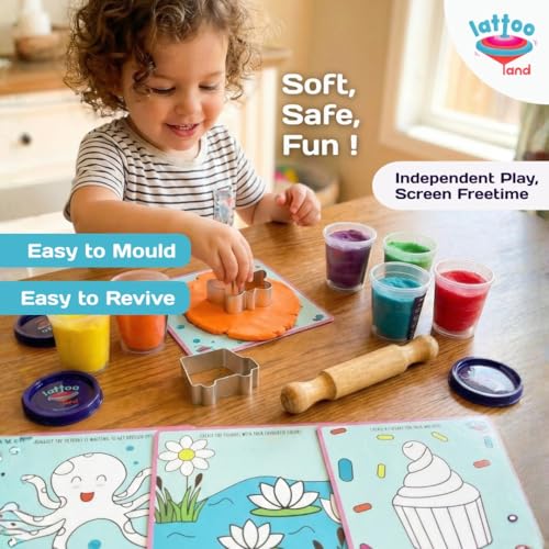 Lattooland Timeless Clay Dough Kit | Chemical Free Clay | Taste-Safe, Non-Toxic, Multi-Sensory Dough Play Set for Kids 1.5 Years+ | 6 Colors, 3 Tools, 3 mats - Image 3