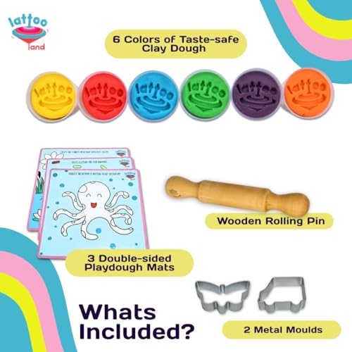 Lattooland Timeless Clay Dough Kit | Chemical Free Clay | Taste-Safe, Non-Toxic, Multi-Sensory Dough Play Set for Kids 1.5 Years+ | 6 Colors, 3 Tools, 3 mats - Image 4