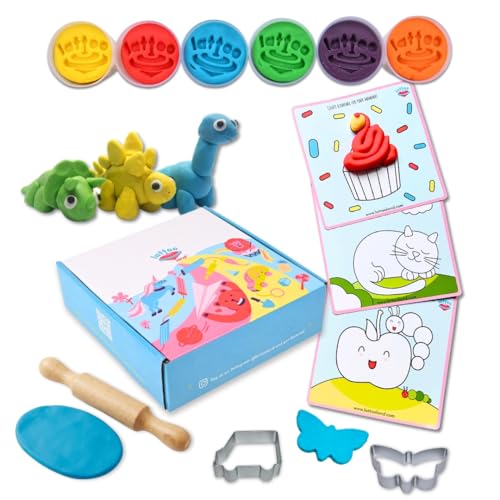 Lattooland Timeless Clay Dough Kit | Chemical Free Clay | Taste-Safe, Non-Toxic, Multi-Sensory Dough Play Set for Kids 1.5 Years+ | 6 Colors, 3 Tools, 3 mats - Image 1
