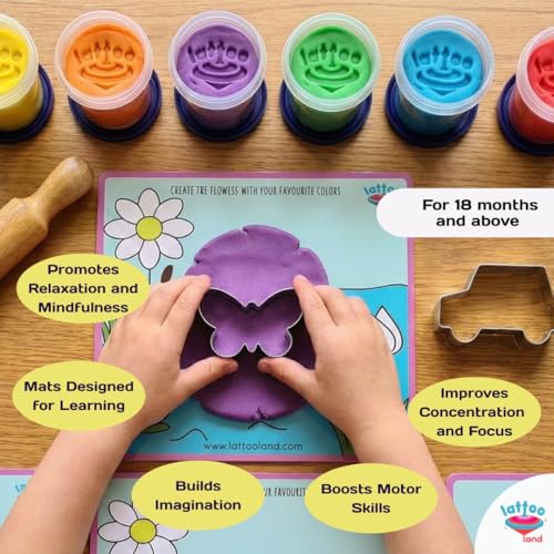 Lattooland Timeless Clay Dough Kit | Chemical Free Clay | Taste-Safe, Non-Toxic, Multi-Sensory Dough Play Set for Kids 1.5 Years+ | 6 Colors, 3 Tools, 3 mats - Image 5