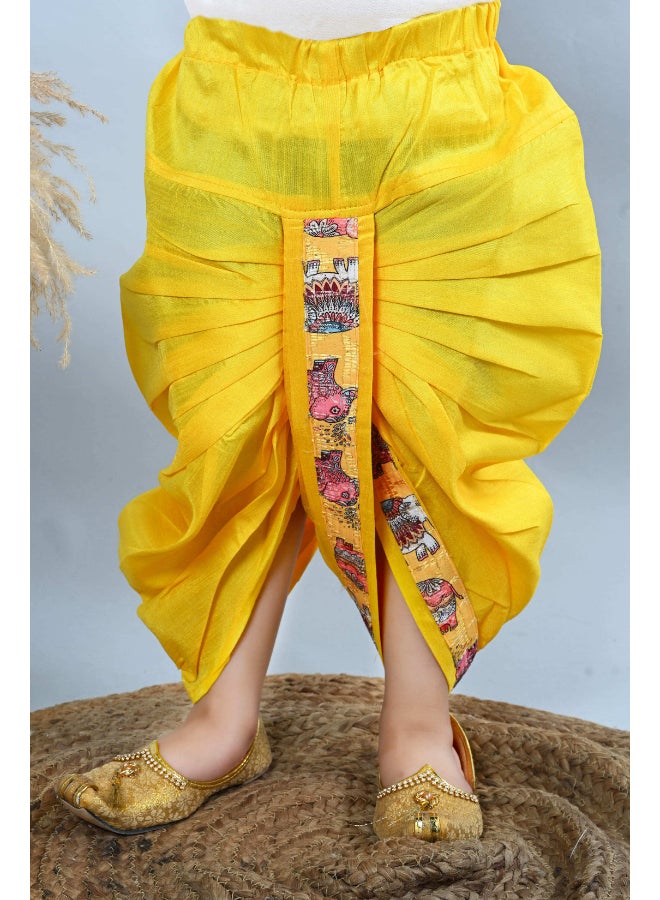 BT DEZINES طقم كورتا ودوتي للأولاد بطبعة حيوانات من القطن والحرير باللون الأصفر - Image 4