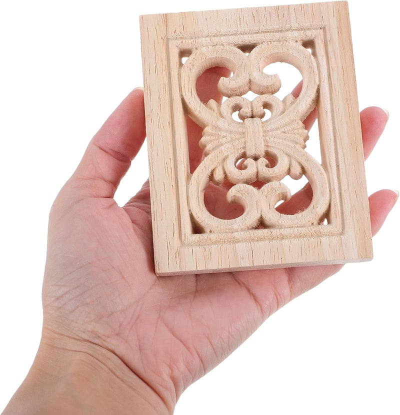 أبوفان 2 قطعة منحوتات خشبية غير مطلية للديكور، مربعة الشكل، بحجم 10x8 سم لأبواب الخزائن أو الأسرّة أو الخزائن الملابس - Image 4