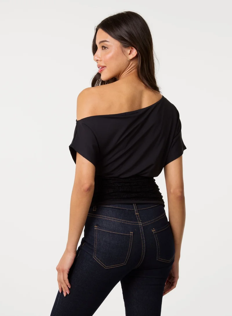 بينك فانيلا Slinky Puffball Top With Lace