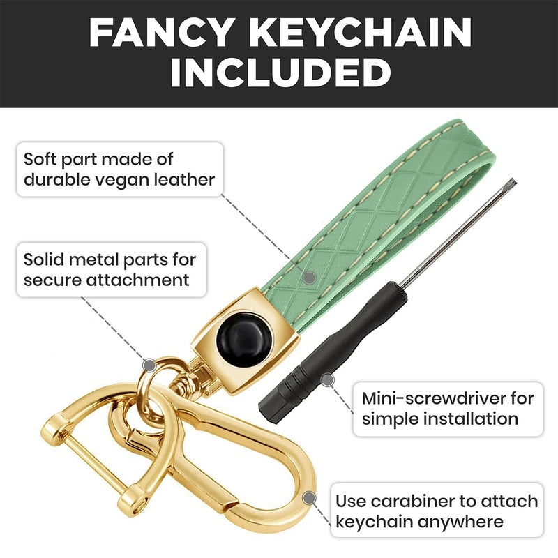 Lucrum Compatible with Hyundai Key Fob Cover & Leather Keychain, Keyfob Case for Santa Fe, Sonata, Tucson, Grandeur, Ioniq 5, Palisade, Nexo - For 5 Button Remote (2019-2025) - Green and Gold - Image 4