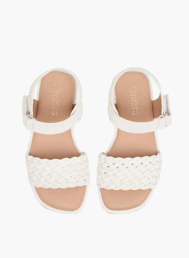 JUNIORS Girls Weave Detail Sandals with Hook and Loop Closure