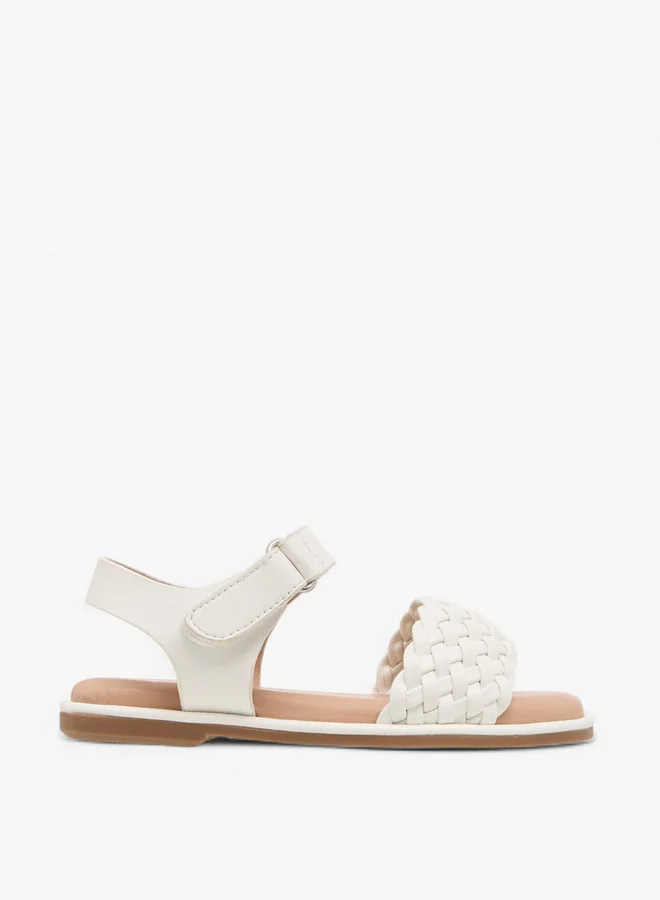 JUNIORS Girls Weave Detail Sandals with Hook and Loop Closure