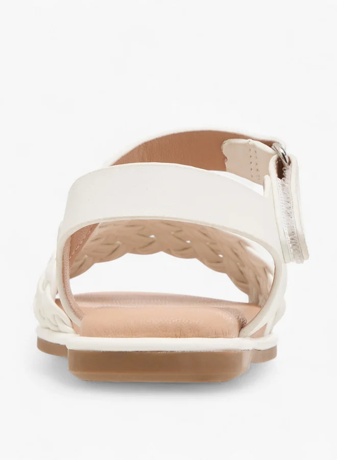 JUNIORS Girls Weave Detail Sandals with Hook and Loop Closure