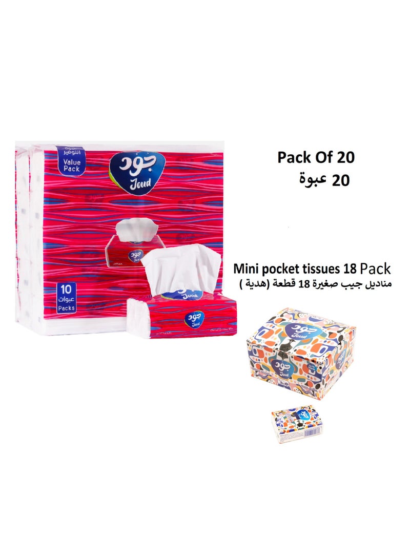 Joud Soft Paper Tissues 180 double Tissues Pack Of 20  ( With a gift Pocket Tissues 18 Pack) - Image 1