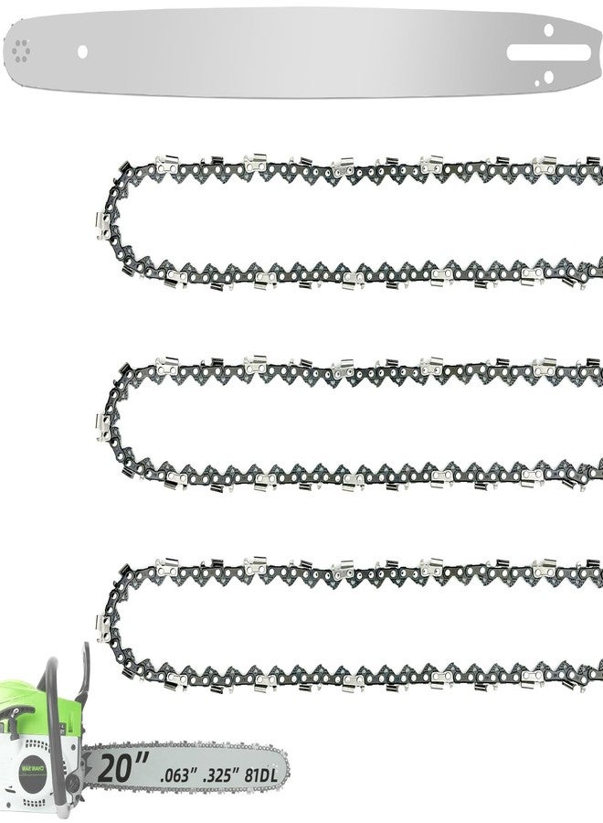 Fifchall 20 Inch Chainsaw Bar and Chain Combo .325" Pitch .063'' Gauge 81 Drive Links Fits STIHL 20” Chainsaw Replacement Chains MS260 MS280 MS290 MS291 024 026 028 029 036 (3 Chains + 1Bar) - Image 1