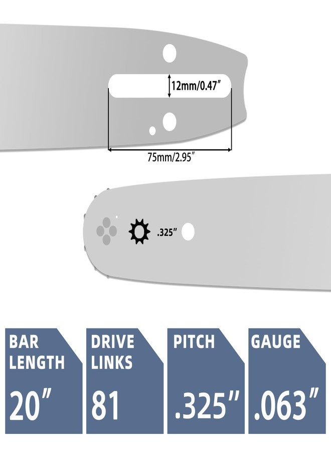 Fifchall 20 Inch Chainsaw Bar and Chain Combo .325" Pitch .063'' Gauge 81 Drive Links Fits STIHL 20” Chainsaw Replacement Chains MS260 MS280 MS290 MS291 024 026 028 029 036 (3 Chains + 1Bar) - Image 2