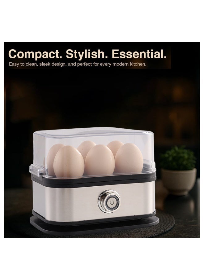 TDAO Multifunctional Egg Boiler, Egg Steamer, Stainless Steel Body and Heating Plate, Can Cook 6 Eggs at Once, One Click Switch Control, With Automatic Power-off Function, Black/Silver - Image 5