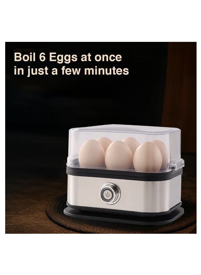 TDAO Multifunctional Egg Boiler, Egg Steamer, Stainless Steel Body and Heating Plate, Can Cook 6 Eggs at Once, One Click Switch Control, With Automatic Power-off Function, Black/Silver - Image 2