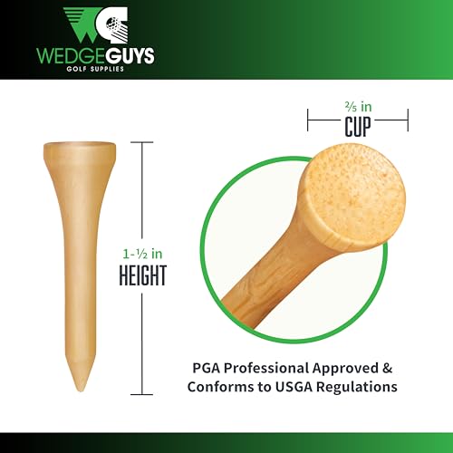 Wedge Guys Bamboo Golf Tees 1-1/2" | 100 pcs. | Extra Durable & Stronger Than Wood Tees | Biodegradable & Less Friction | PGA Professional Approved, Golf Tees Bulk Bag - Image 2