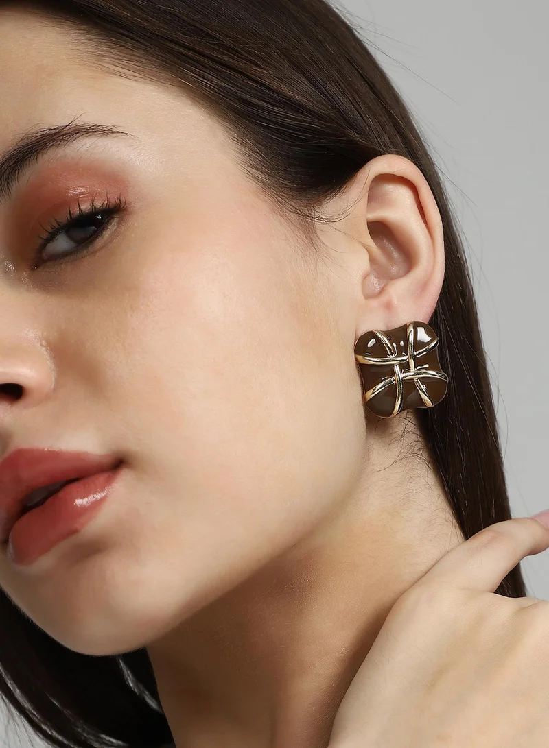 سوهي SOHI Women's The Baroness Stud Earrings For Casual Wear | Chocolate Brown Colour | Alloy Material | Push Back Closure | Metallic Earrings | Stud Earrings For Women & Girls
