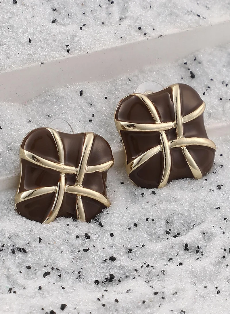 سوهي SOHI Women's The Baroness Stud Earrings For Casual Wear | Chocolate Brown Colour | Alloy Material | Push Back Closure | Metallic Earrings | Stud Earrings For Women & Girls