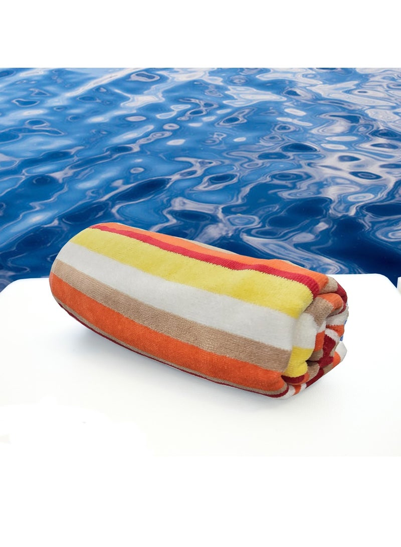 كاسينو Kassino Premium Striped Large Beach Towels (80 x 150 cm) - 100% Cotton, Soft & Quick-Dry, Double Stitched for Durability, Perfect towels for Beach, Pool, and Travel (1PC) (1, Orange Stripes) - Image 2