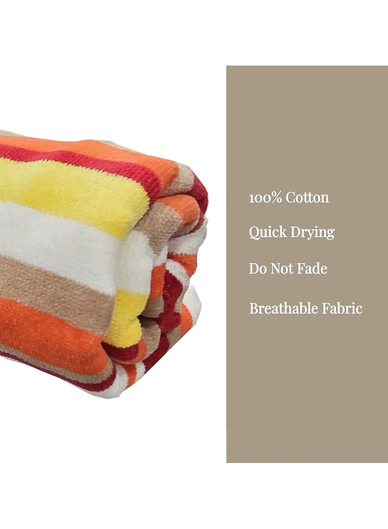 كاسينو Kassino Premium Striped Large Beach Towels (80 x 150 cm) - 100% Cotton, Soft & Quick-Dry, Double Stitched for Durability, Perfect towels for Beach, Pool, and Travel (1PC) (1, Orange Stripes) - Image 4